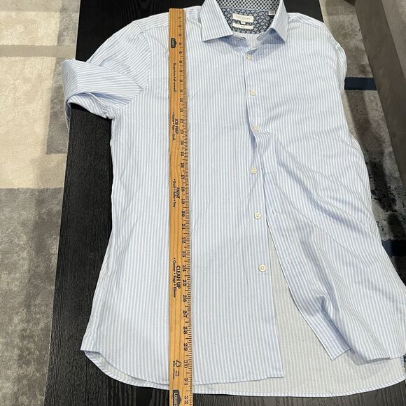 TED BAKER Size 16.5 White Blue Striped Cotton Flip Cuff Designer Slim Shirt - Picture 7 of 12